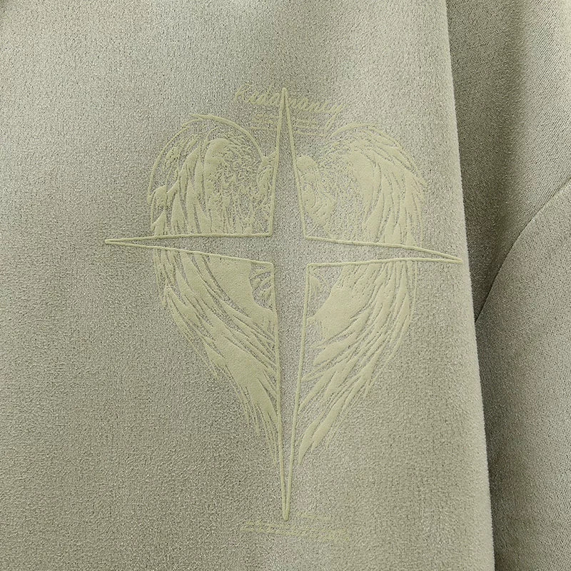 American high street suede angel cross short-sleeved T-shirt men's summer European and American retro loose oversize top