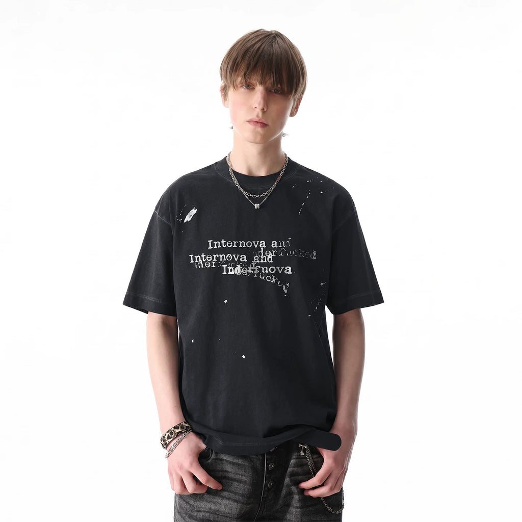 TREND ST Retro Washed Vintage T-shirt for Boys Summer Street Hip Hop Graffiti Printed Loose Short Sleeves