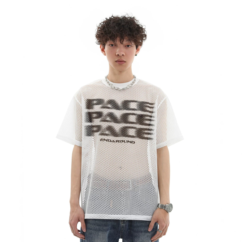 Trend st 25 year summer American fashion brand spider web hollow breathable semi transparent short sleeved T-shirt for couples