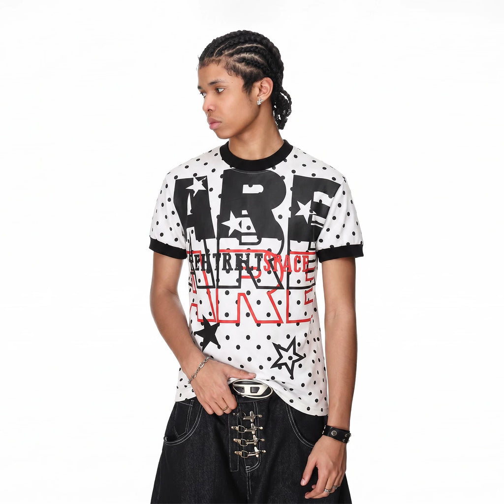 TREND ST Original Punk Light Yabo Dot Letter Elastic Slim Short Sleeve T-shirt Summer Boxy Shoulder Top