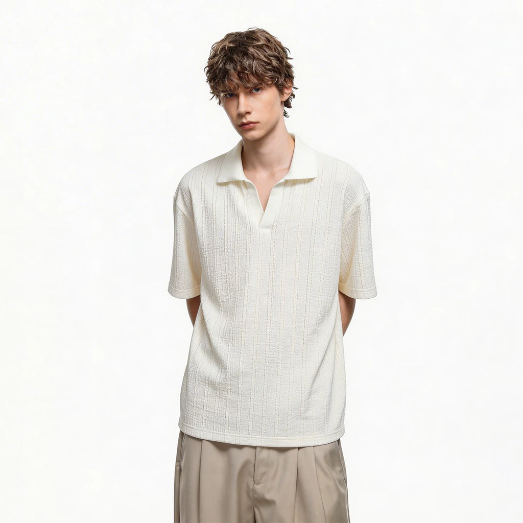 [Old Money Style Jacquard Texture] TREND ST Summer Knitted Polo Shirt Short Sleeve Men's Casual Half Sleeve T-shirt