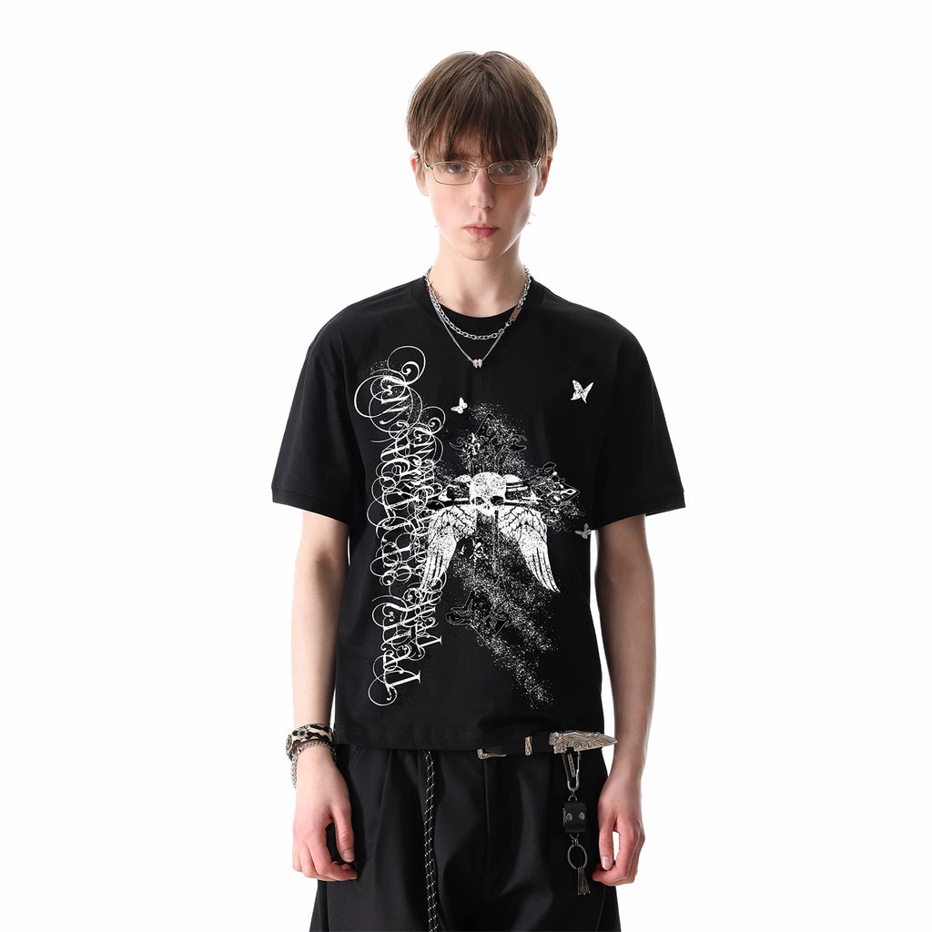 TREND ST original visual style light Asian style skull print short sleeved T-shirt for men's summer street lightweight top