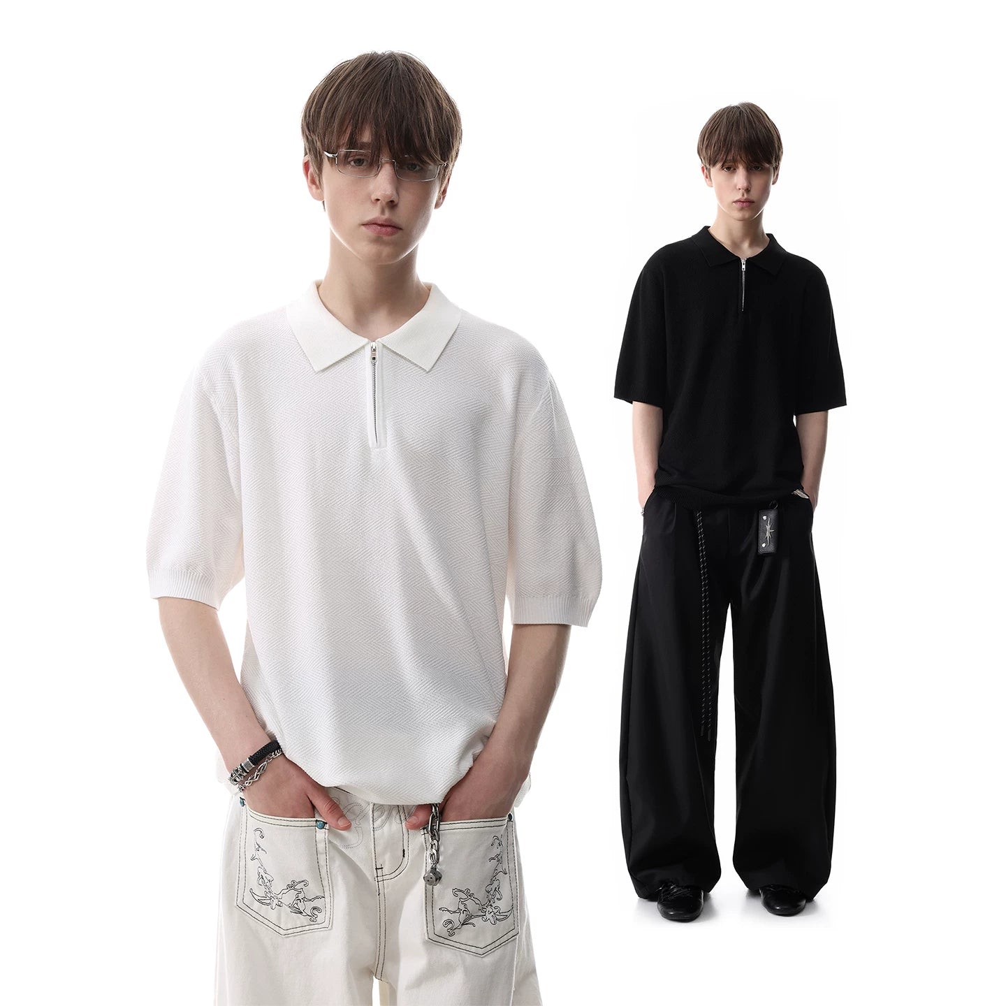 TREND ST Light Luxury Old Money Style Texture Knitted Short Sleeve Polo Shirt for Men's Summer Half Zipper Collar T-shirt