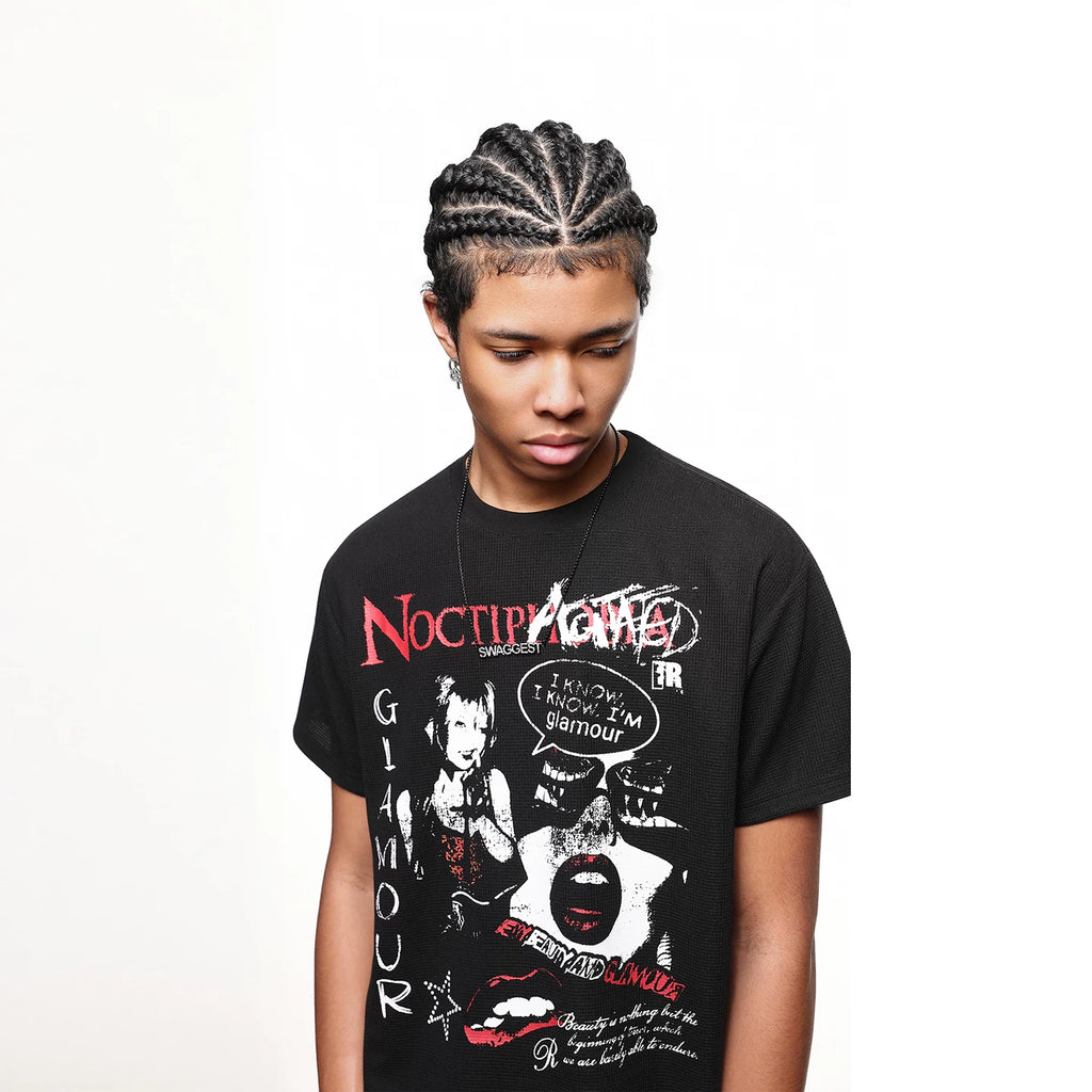 TREND ST American High Street Printed Short sleeved T-shirt for Men's Summer Punk Rock Style Shoulder Boxy Version Half Sleeve