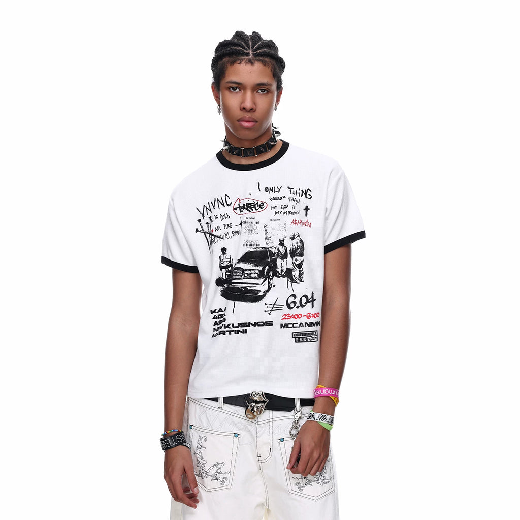 TREND ST Shoulder Boxy Edition Short Sleeve T-shirt for Men and Women, Summer Visual Style, Light Asian Printed Half Sleeve TEE