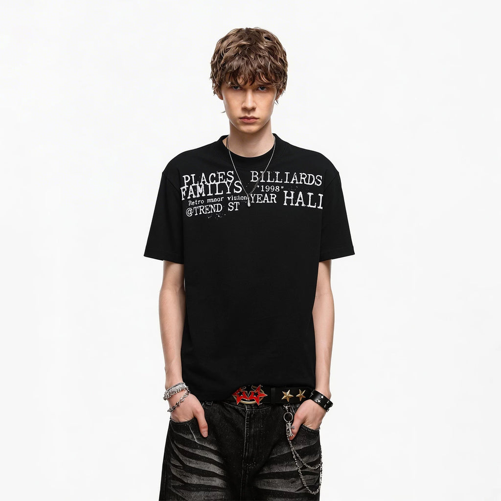 TREND ST Summer Half High Neck Letter Printed Short Sleeve Men's Short Style Slim Fit Elastic Shoulder Boxy Edition T-shirt