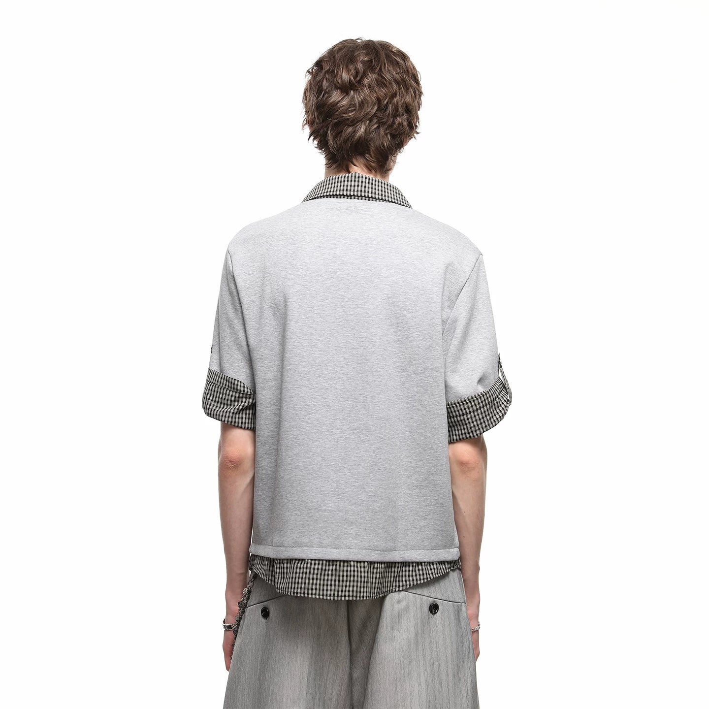 Miu style fake two piece polo shirt short sleeved couple summer patchwork design sense shoulder T-shirt loose five quarter sleeve