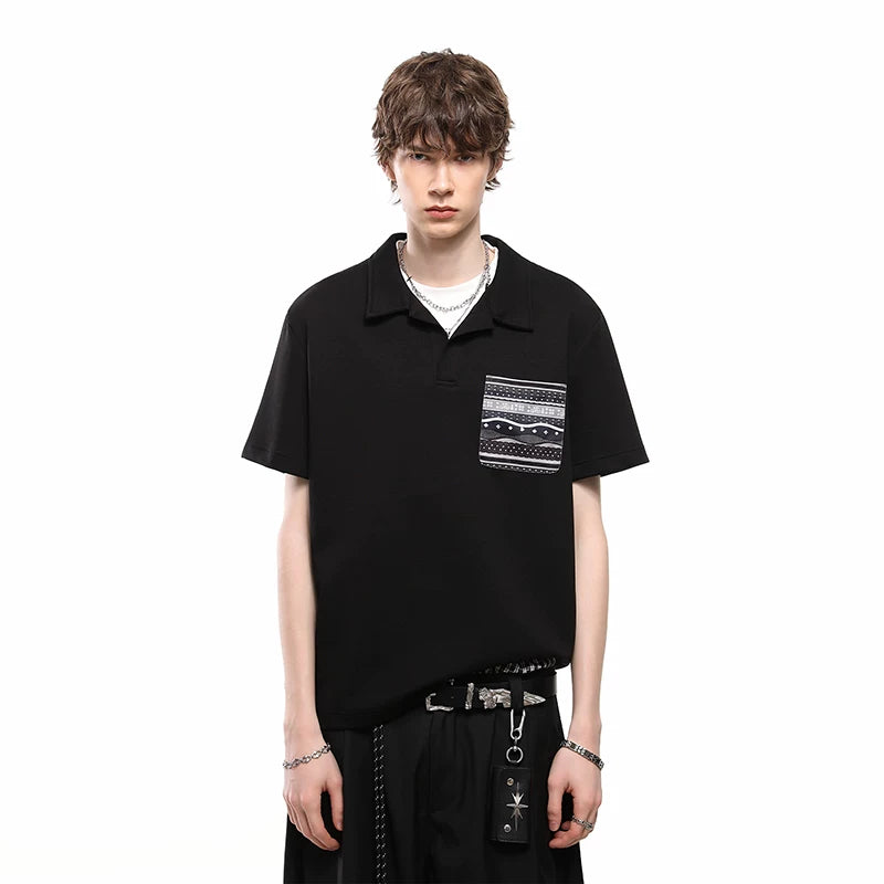Fake Two Seagull Collar Pocket Polo Shirt T-shirt with
