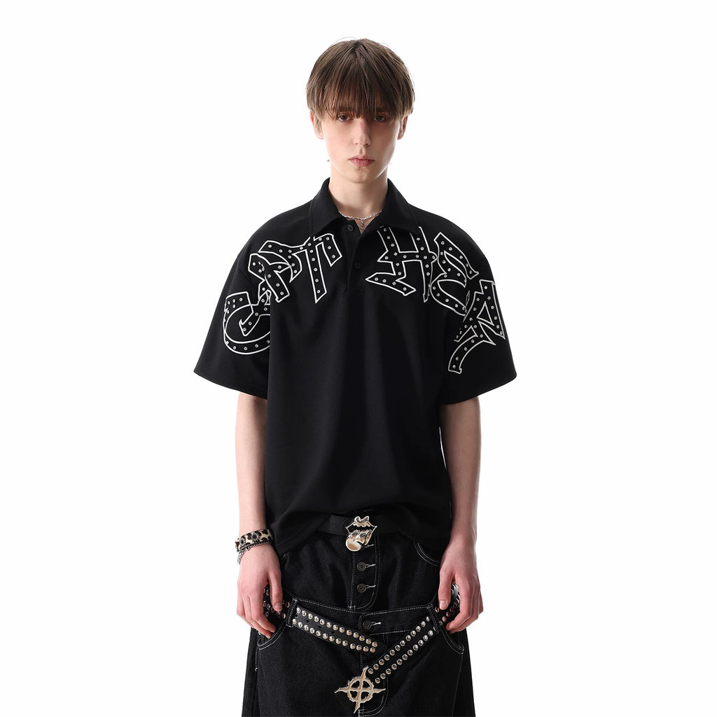 Original trendy brand visual style dark brick embroidered short sleeved shirt for men in summer, cool and loose half sleeved polo shirt