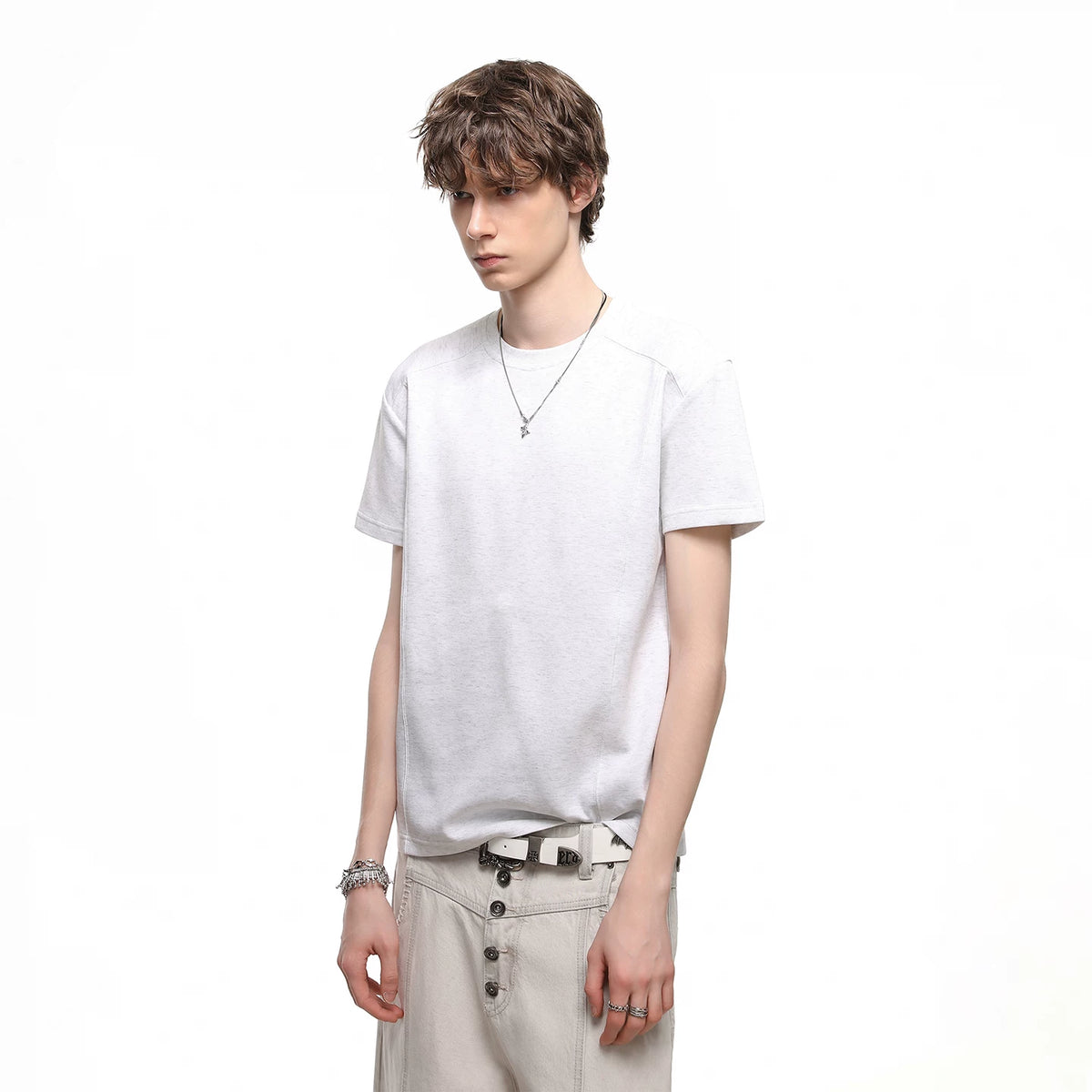 TREND ST American Boxy Edition Short Clean Fit Shoulder Short sleeved T-shirt Men's Summer Solid Color Couple T-shirt