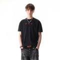 TREND ST American Street Letter Printed Short sleeved T-shirt Men's and Women's Contrast Round Neck Light Asian Boxy Shoulder Top