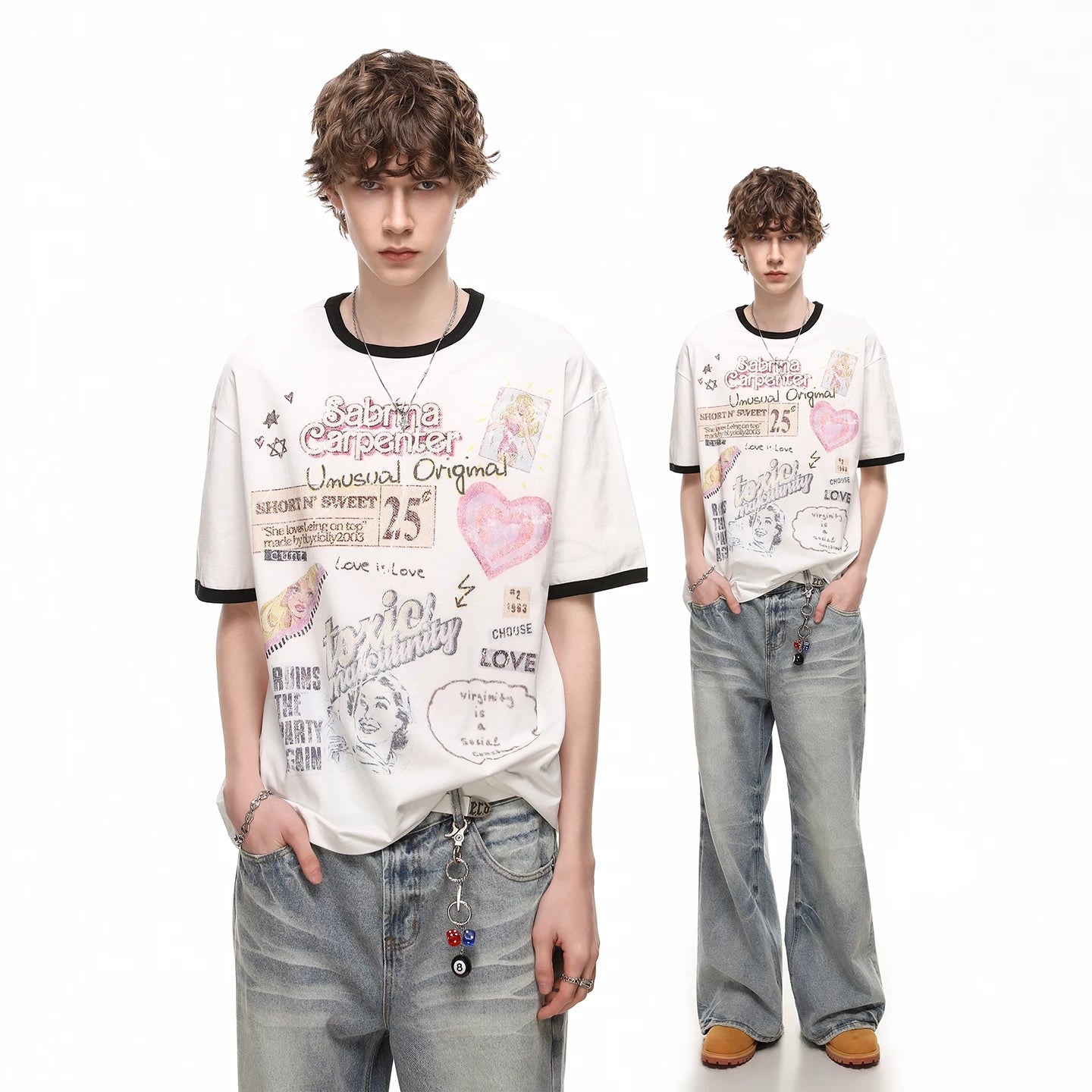 TREND ST American retro fun printed T-shirt short sleeved for men and women in summer, loose and lazy, versatile for couples, half sleeved