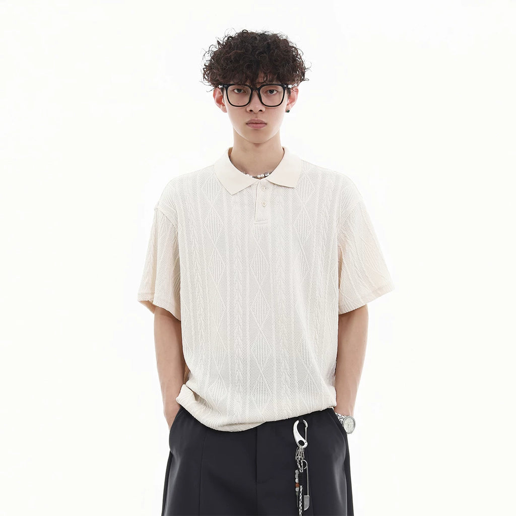 Young Master's Money Style Texture Knitted Short Sleeve Polo Shirt Men's Summer Trendy Brand Loose Leisure Breathable Collar T-shirt