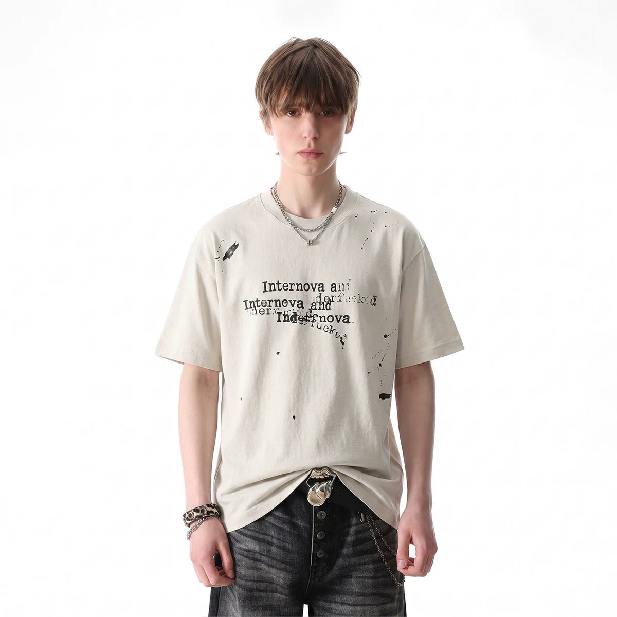 TREND ST Retro Washed Vintage T-shirt for Boys Summer Street Hip Hop Graffiti Printed Loose Short Sleeves