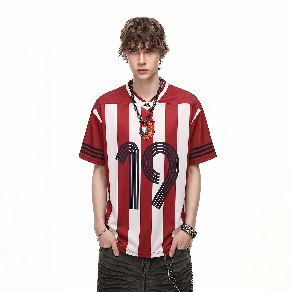 TREND ST 2026 World Cup jersey size 19 vertical stripe V-neck top men's and women's football sports short sleeved T-shirt