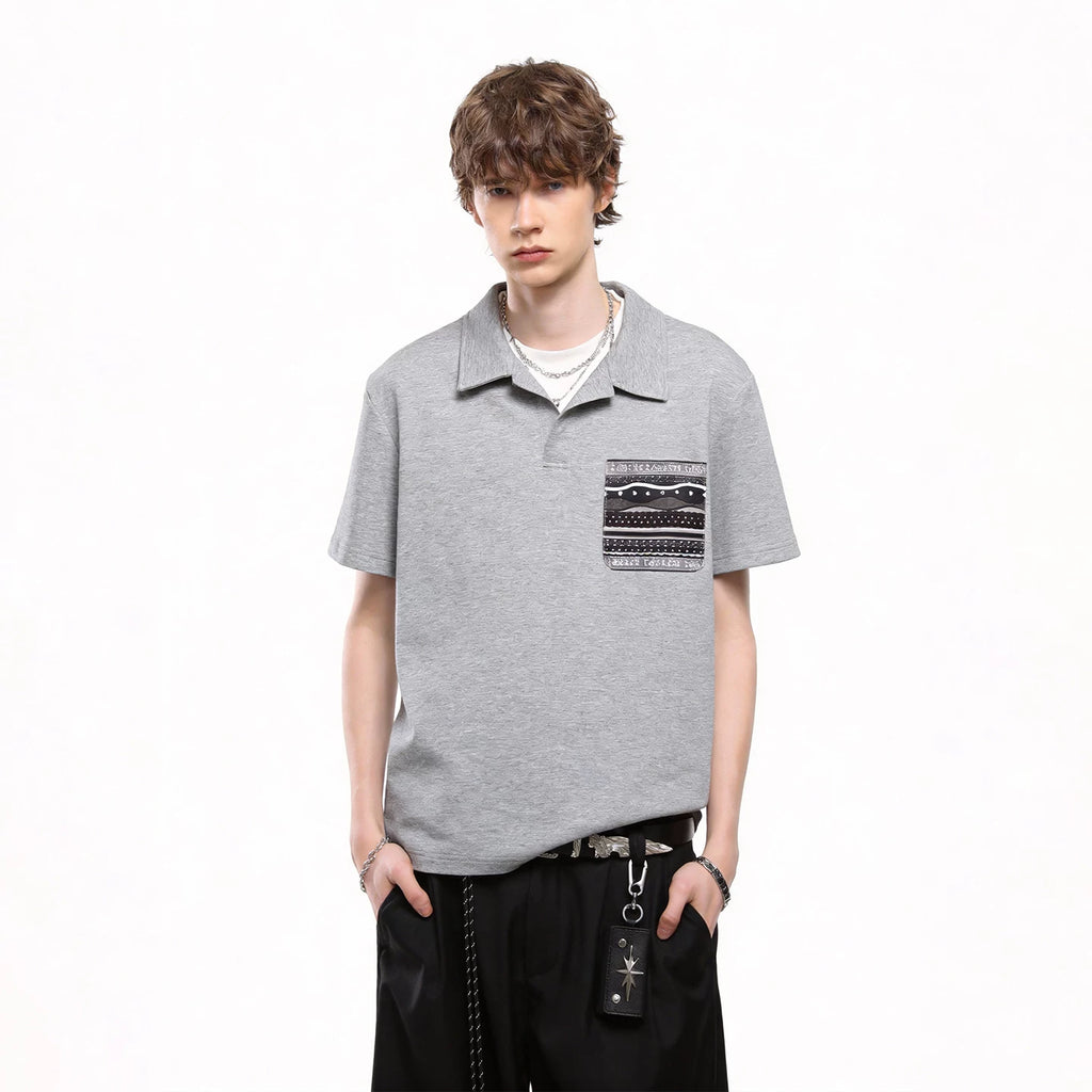 Fake Two Seagull Collar Pocket Polo Shirt T-shirt with