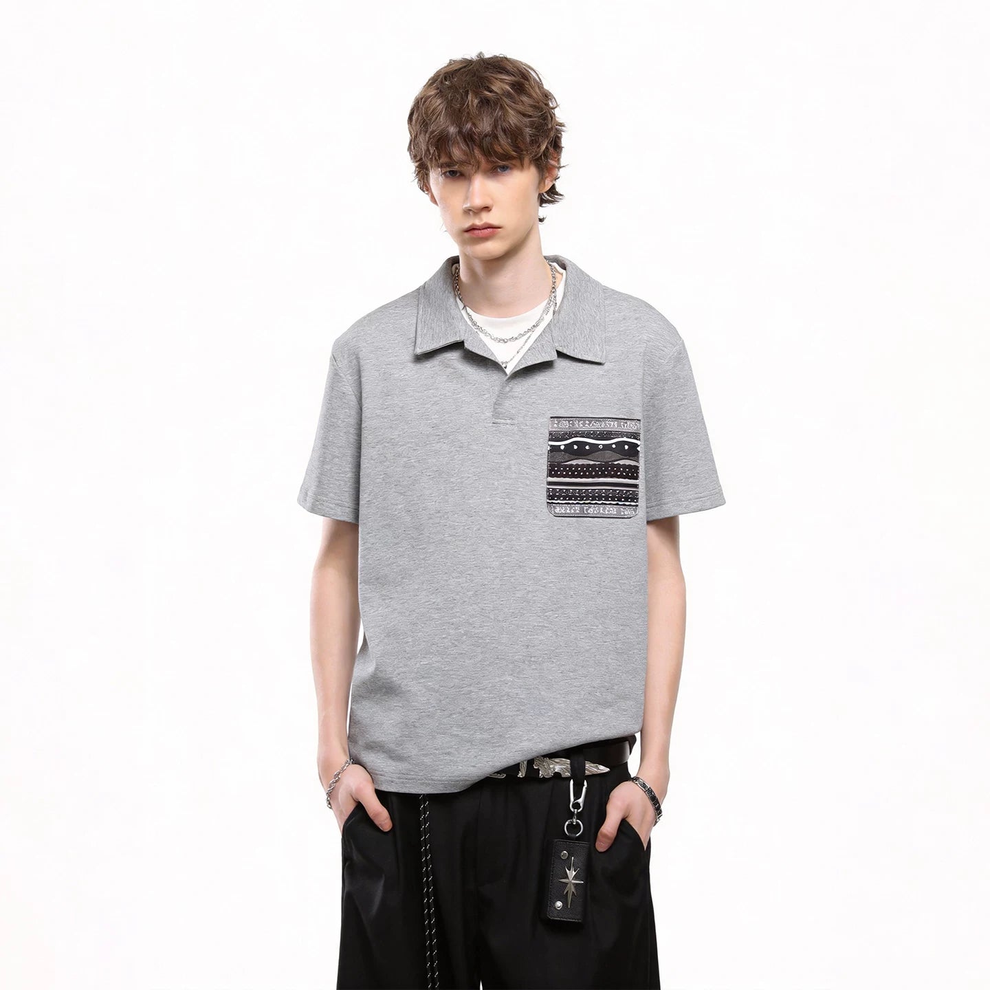 Fake Two Seagull Collar Pocket Polo Shirt T-shirt with