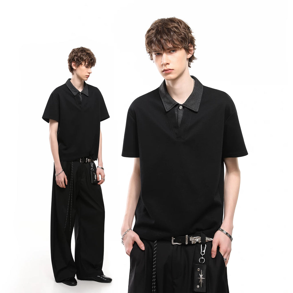 Cleanfit fake two polo collar short sleeved T-shirts for men in summer, stylish and high-end, loose couple half sleeved top