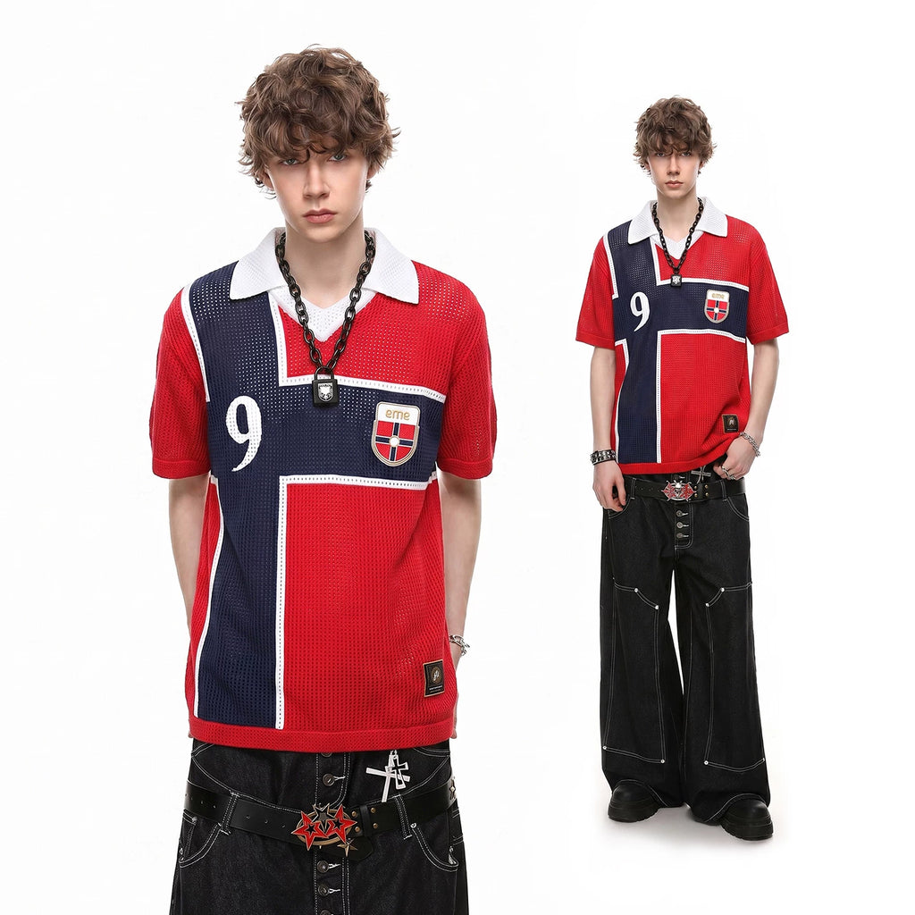 TREND ST2026 World Cup Norway No. 9 jersey mesh hollow out Polo knit short sleeved men's and women's summer