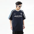 China-Chic hip-hop 260g heavy weight short sleeved t-shirt men's summer color contrast stitching deconstruction loose cotton lovers half sleeve tee