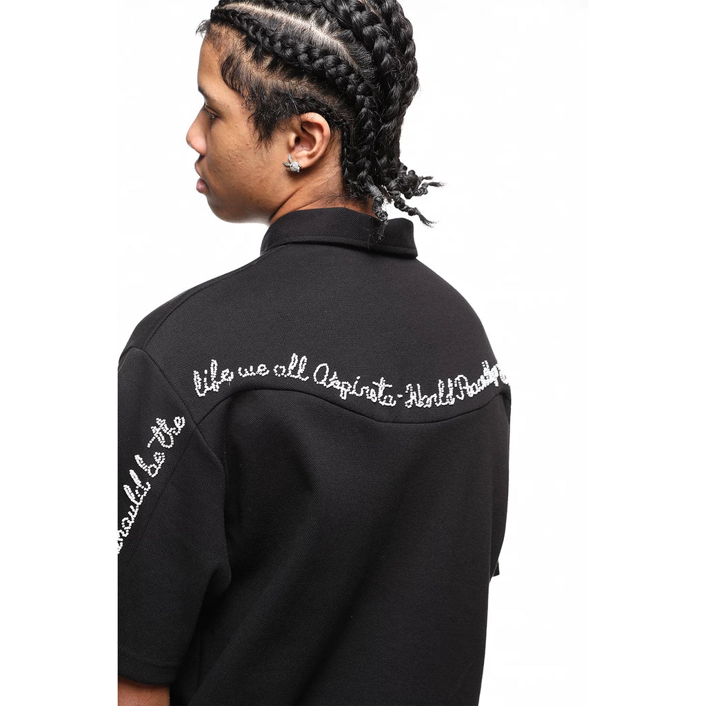 TREND ST Trendy American Retro Letter Embroidered Polo Shirt Short Sleeve Men's Summer Loose Couple Half Sleeve T-shirt