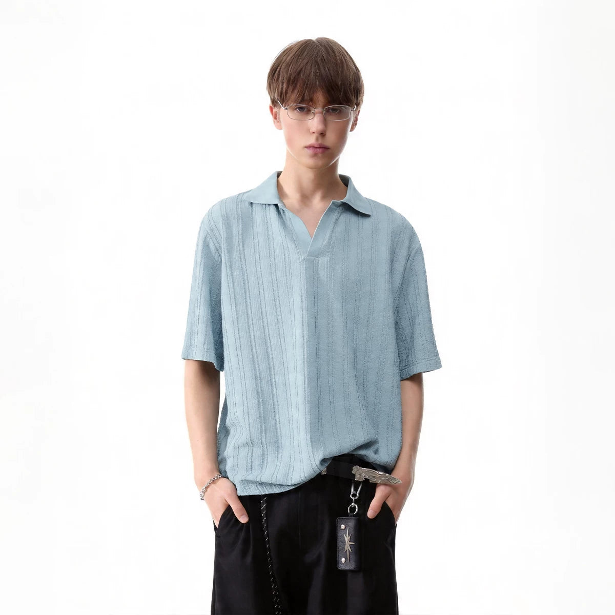 [Old Money Style Jacquard Texture] Trendy Street Summer Thin Knitted Collar Polo Shirt Short Sleeve Men's Loose T-shirt