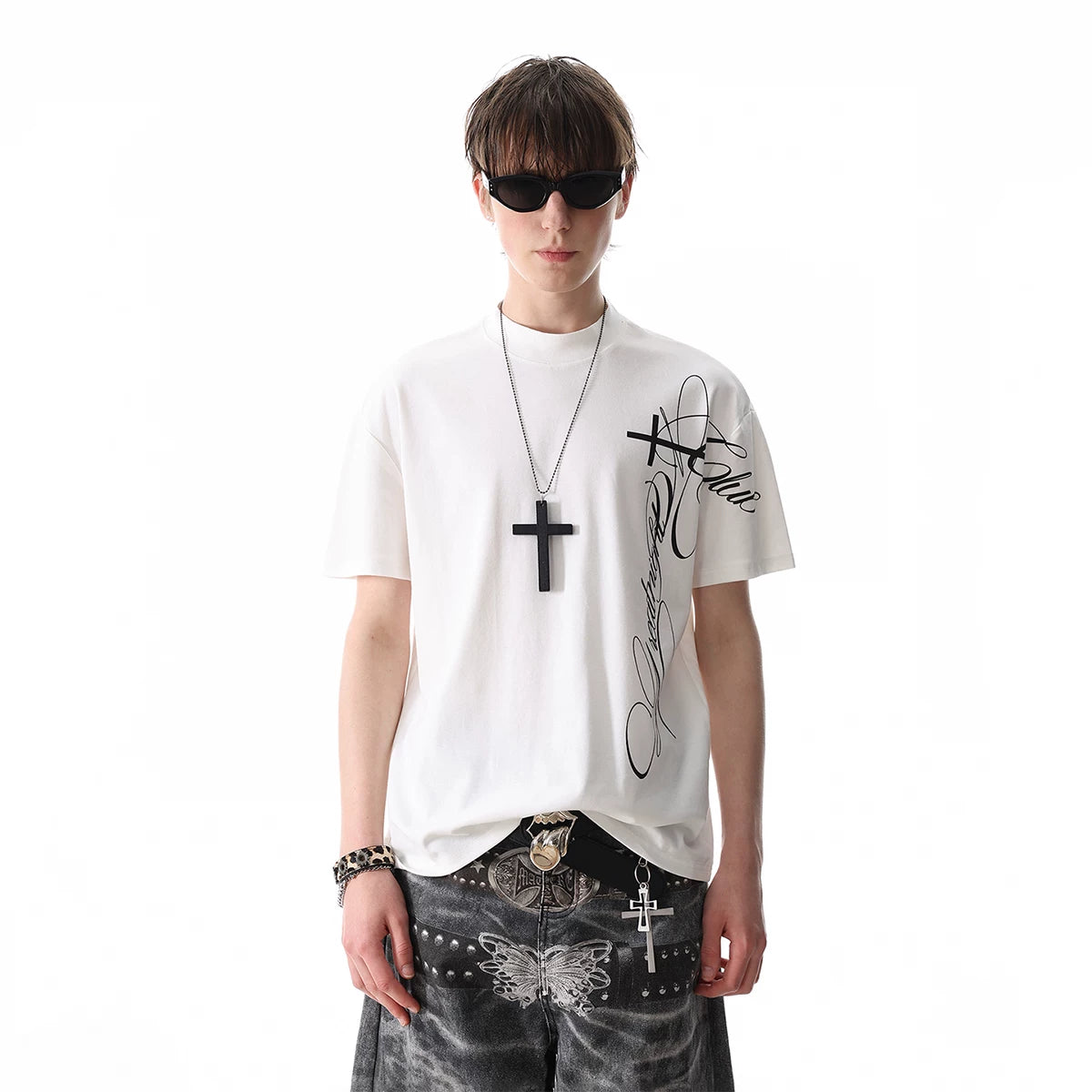 TREND ST Street Cross Shoulder Half High Neck Short Sleeve T-shirt for Men Summer Boxy Version, Slim Fit and Elastic TEE