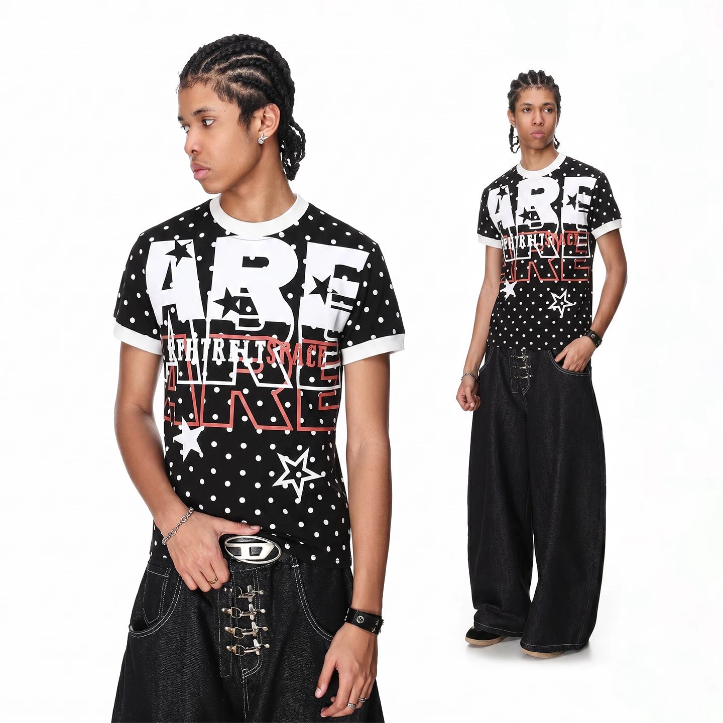 TREND ST Original Punk Light Yabo Dot Letter Elastic Slim Short Sleeve T-shirt Summer Boxy Shoulder Top