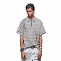 Original Trendy Street Label Music Note Star Printed Polo Shirt Short Sleeve Men's Summer Half Zipper Loose Stripe T-shirt