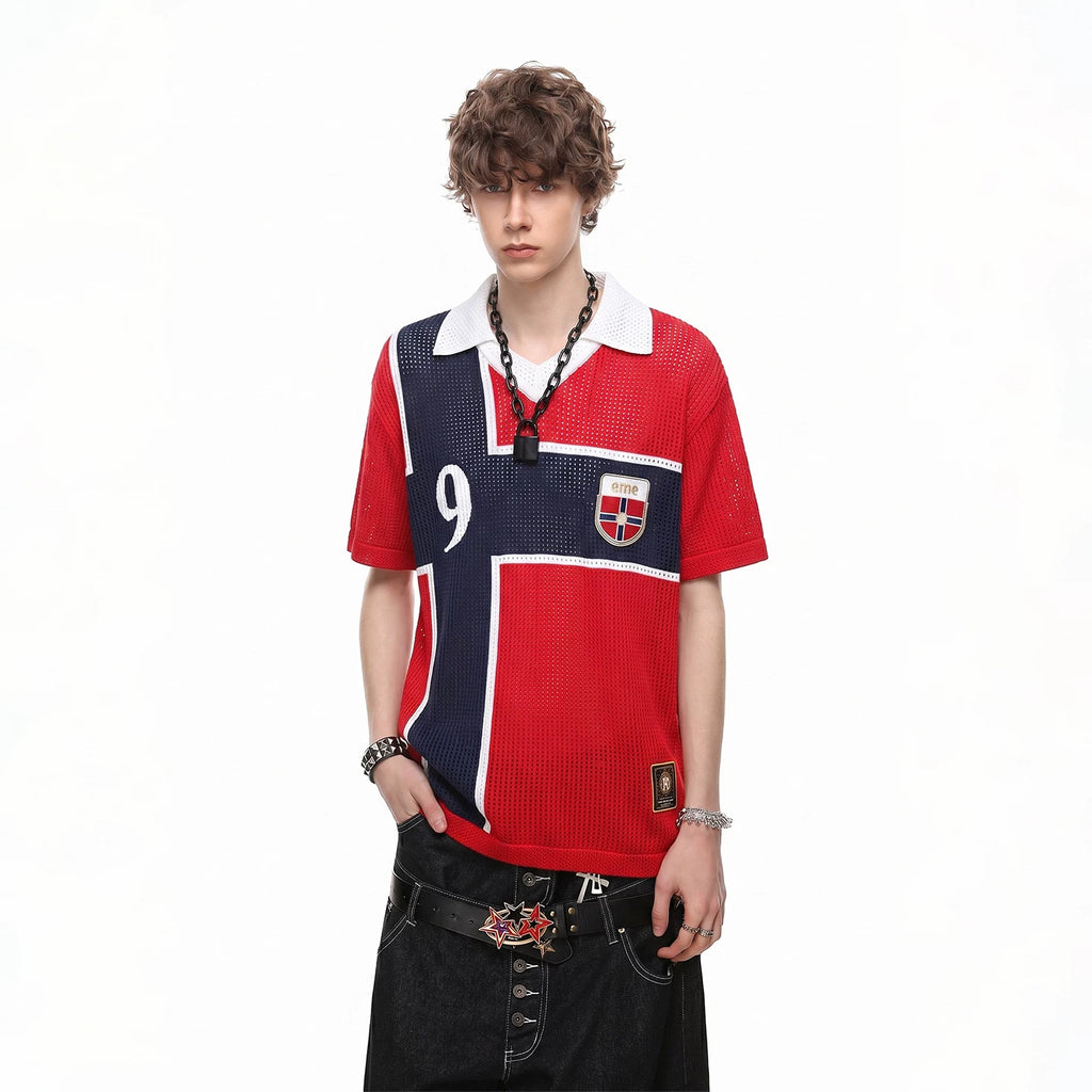 TREND ST2026 World Cup Norway No. 9 jersey mesh hollow out Polo knit short sleeved men's and women's summer