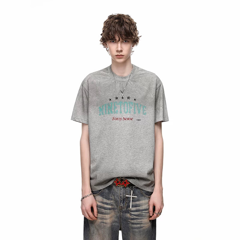 American retro tie dye distressed small collar short sleeved T-shirt for men's summer street ruff handsome print pure cotton half sleeved T-shirt