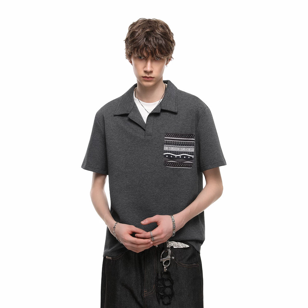 Fake Two Seagull Collar Pocket Polo Shirt T-shirt with