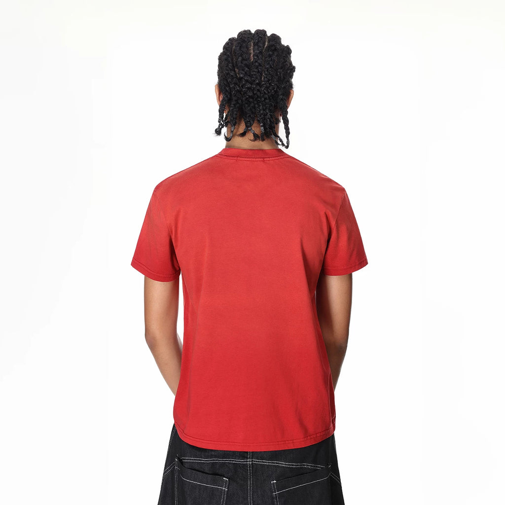 Trendy block light punk style printed shoulder short sleeved T-shirt for men's summer American boxy version couple T-shirt ins