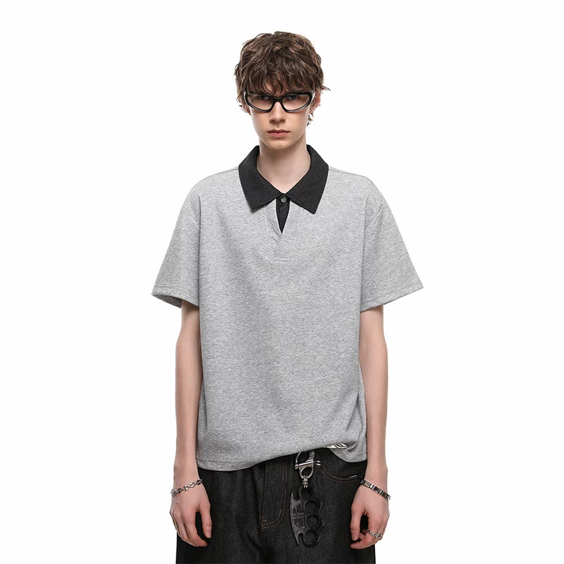 Cleanfit fake two polo collar short sleeved T-shirts for men in summer, stylish and high-end, loose couple half sleeved top