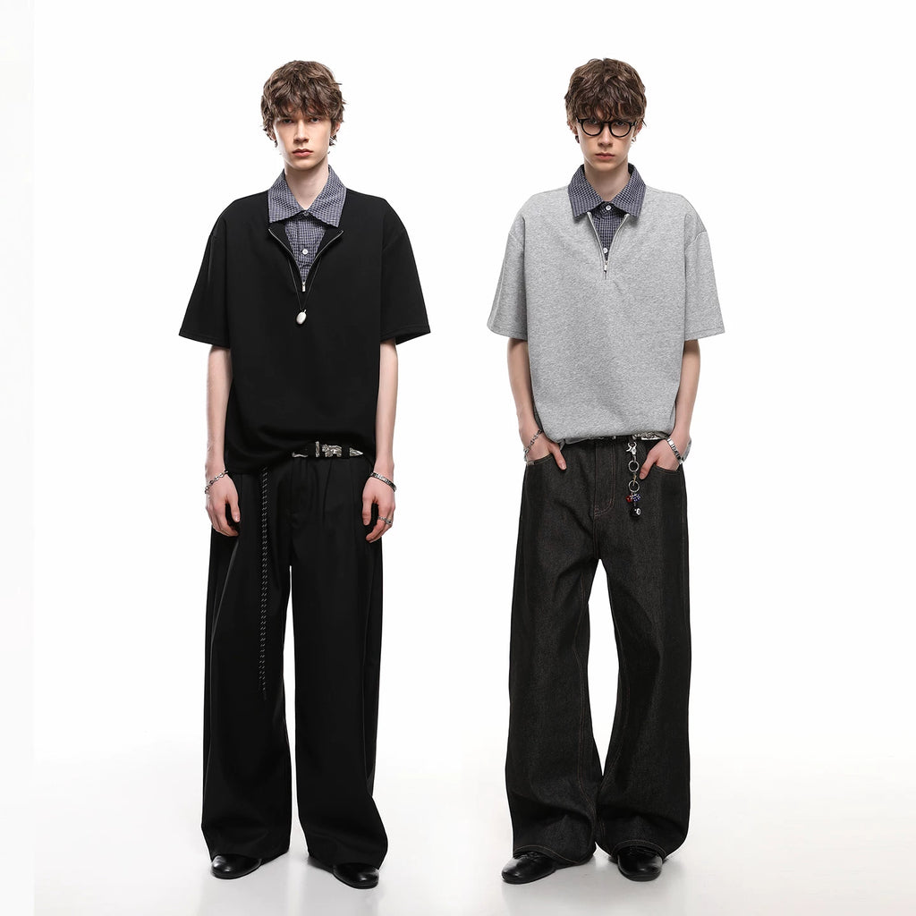 Trendy Street Cleanfit Half Zipper Short Sleeve Polo Shirt Men's Summer American Luxury Shirt Collar T-shirt Trendy