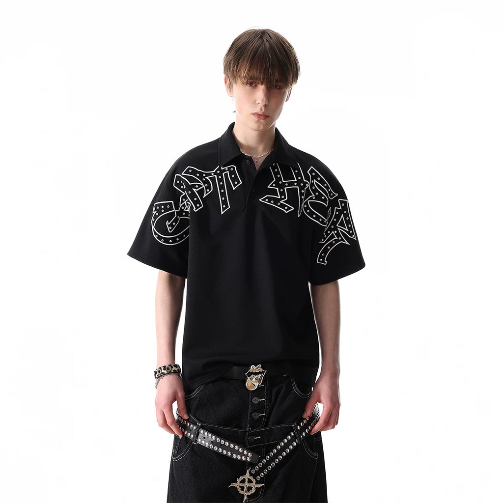 Original trendy brand visual style dark brick embroidered short sleeved shirt for men in summer, cool and loose half sleeved polo shirt