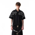 Original trendy brand visual style dark brick embroidered short sleeved shirt for men in summer, cool and loose half sleeved polo shirt