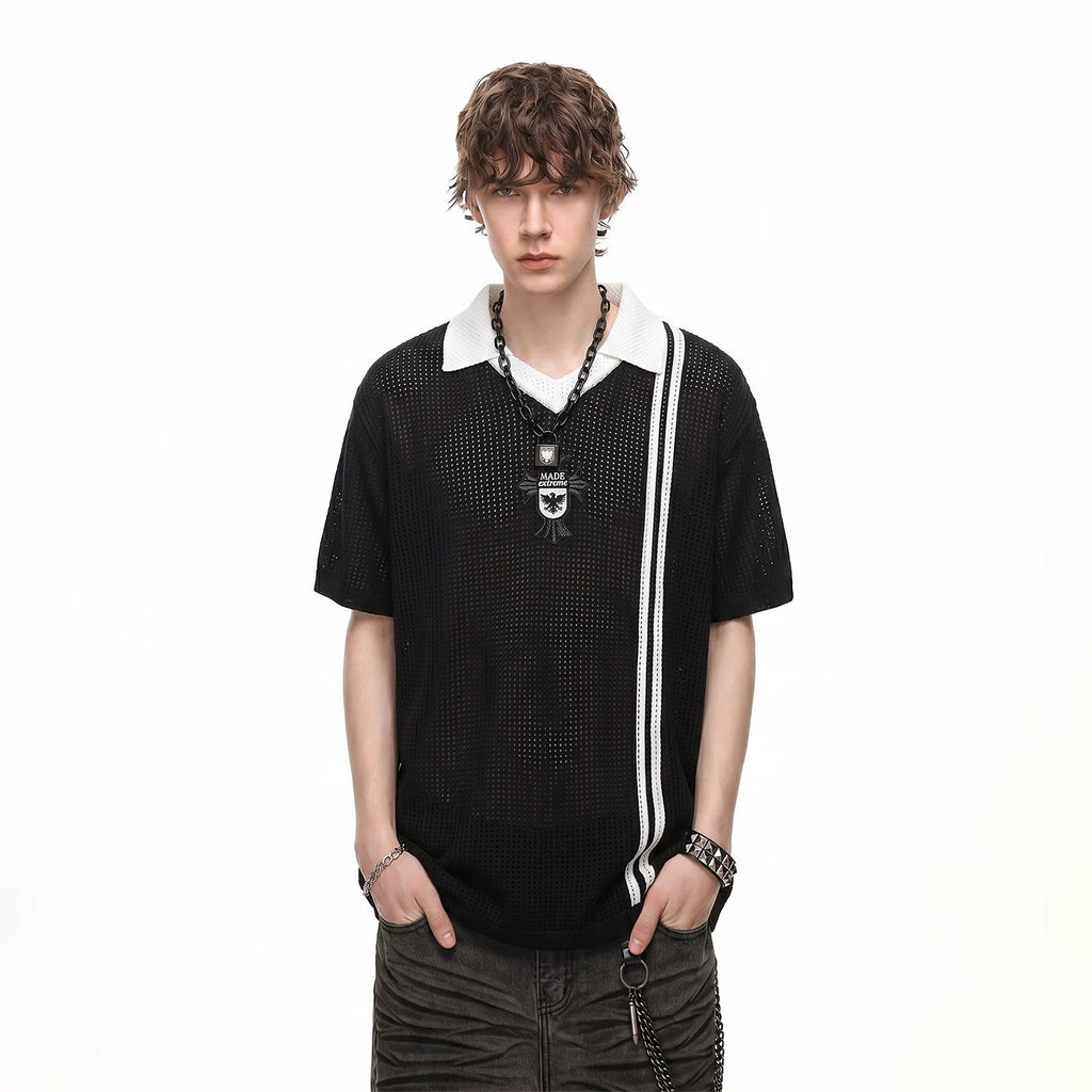 2026 World Cup jersey Black Frontline No.7 mesh knitted Polo shirt short sleeved men's summer football sports hollow T-shirt