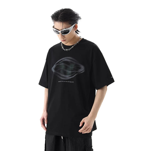 American high street abstract printed pure cotton short sleeved t-shirt men's summer trendy brand trendy loose couple half sleeved top
