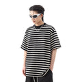 Japanese retro cityboy loose striped short sleeved t-shirt men's summer ins trendy brand small collar couple half sleeved tee