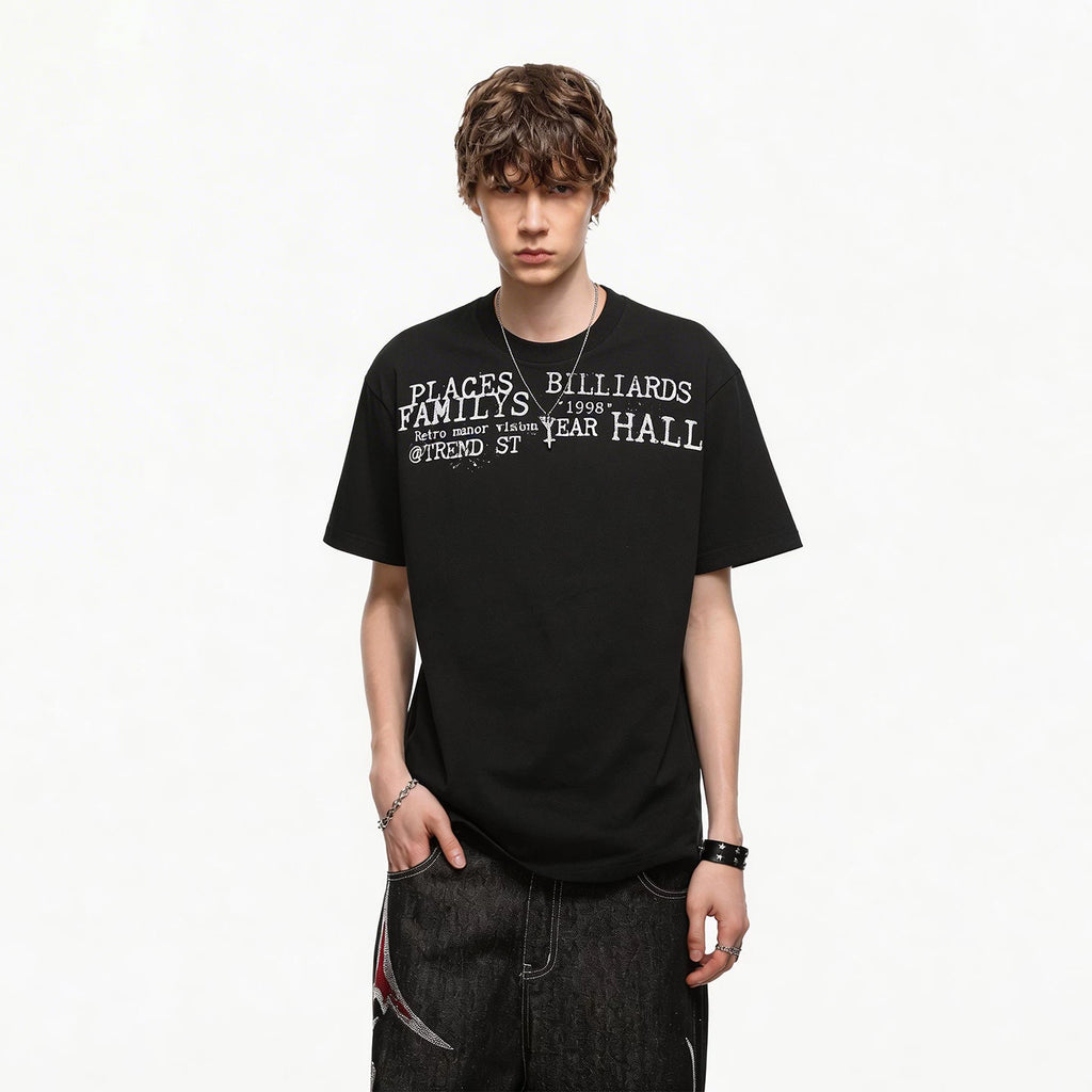 TREND ST Summer Half High Neck Letter Printed Short Sleeve Men's Short Style Slim Fit Elastic Shoulder Boxy Edition T-shirt