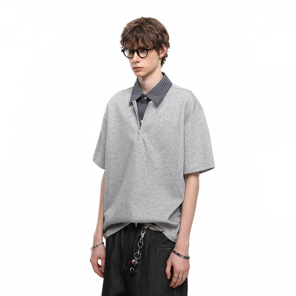 Trendy Street Cleanfit Half Zipper Short Sleeve Polo Shirt Men's Summer American Luxury Shirt Collar T-shirt Trendy