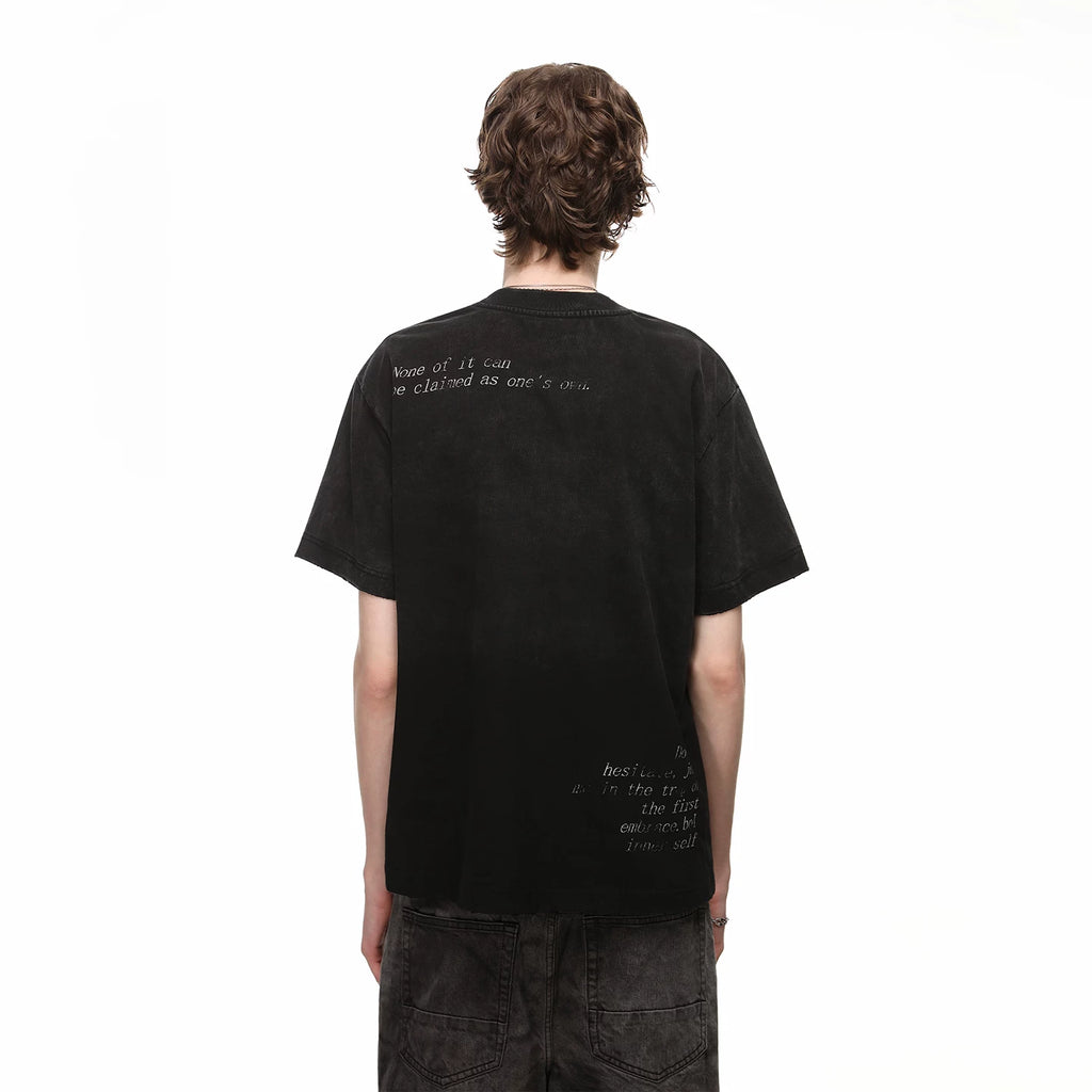 Trendy block American retro vintage vintage gradient short sleeved T-shirt for men's summer loose star print 350g heavyweight half sleeve