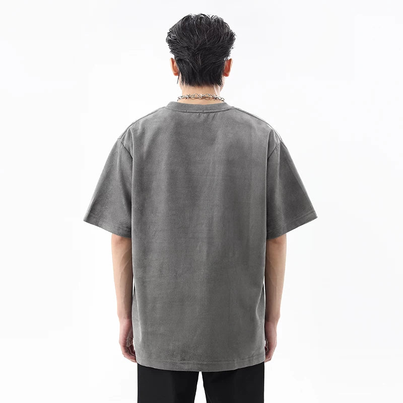 High street niche design suede short sleeved t-shirt men's summer American deconstructive reflective strip loose couple T-shirt