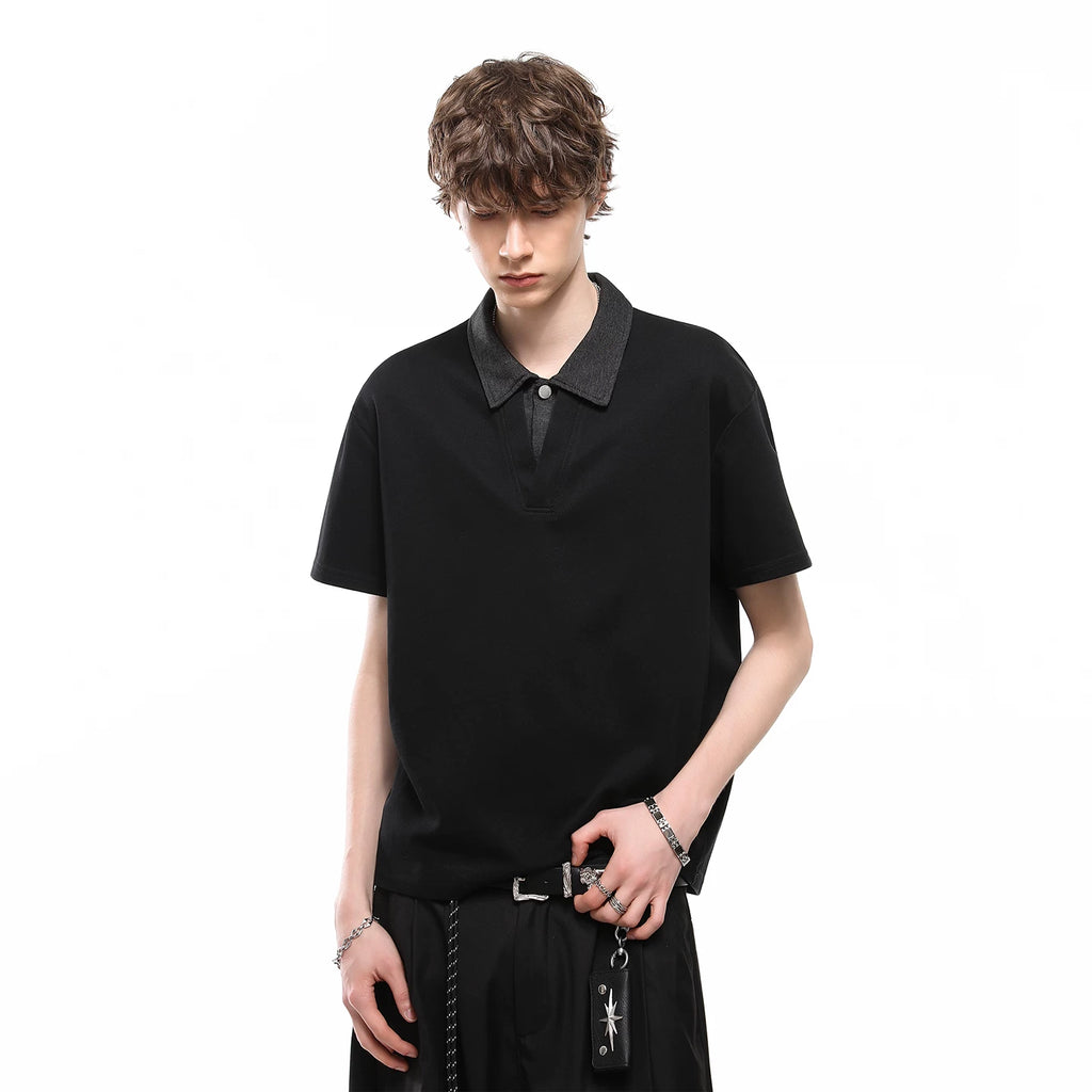 Cleanfit fake two polo collar short sleeved T-shirts for men in summer, stylish and high-end, loose couple half sleeved top