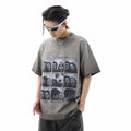 American style niche nine grid figure printed short sleeved T-shirt for men in summer, retro washed and worn, loose fitting couple half sleeved T-shirt