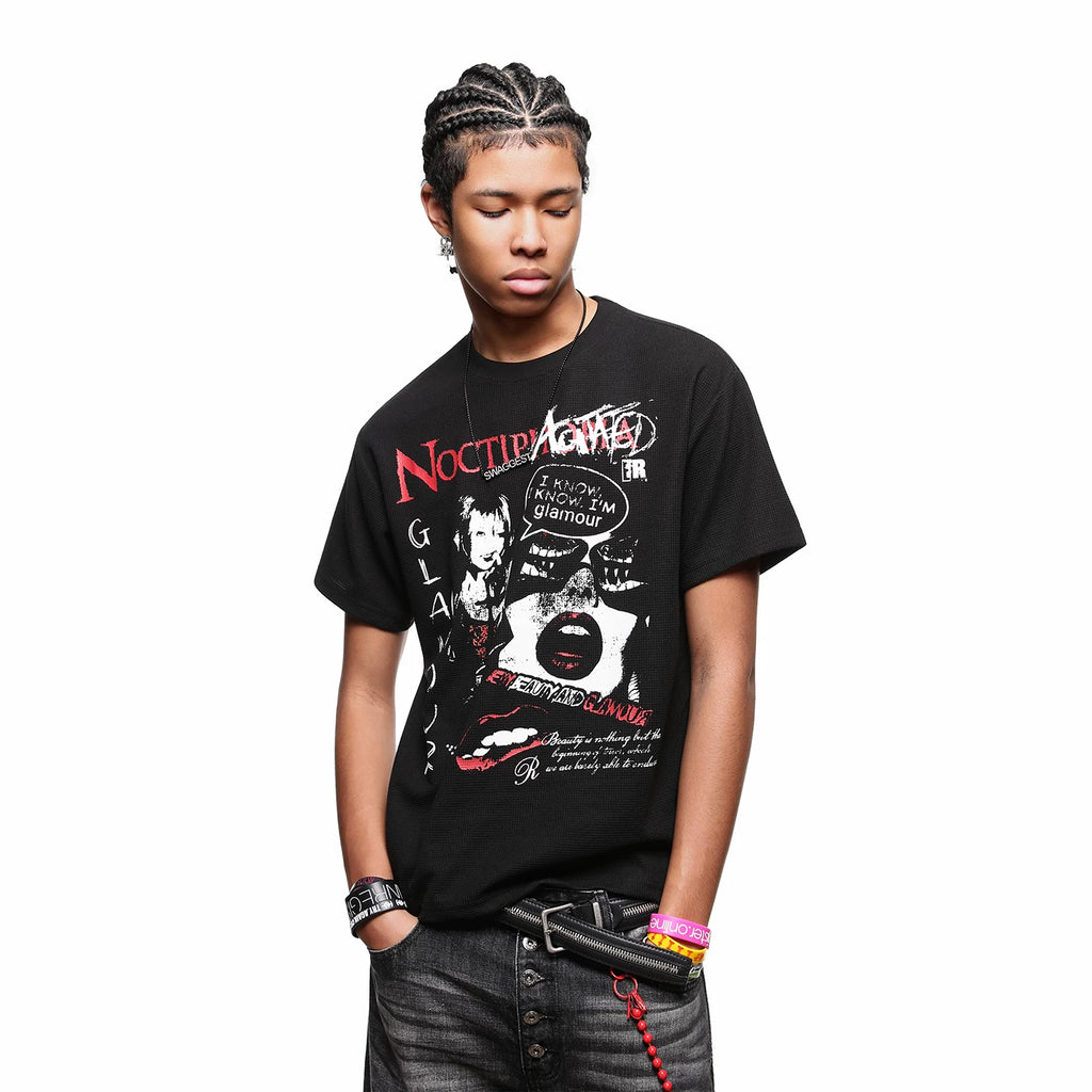 TREND ST American High Street Printed Short sleeved T-shirt for Men's Summer Punk Rock Style Shoulder Boxy Version Half Sleeve