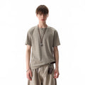 TREND ST cleanfit texture striped short sleeved T-shirt for men's summer light luxury vintage style Henry collar top