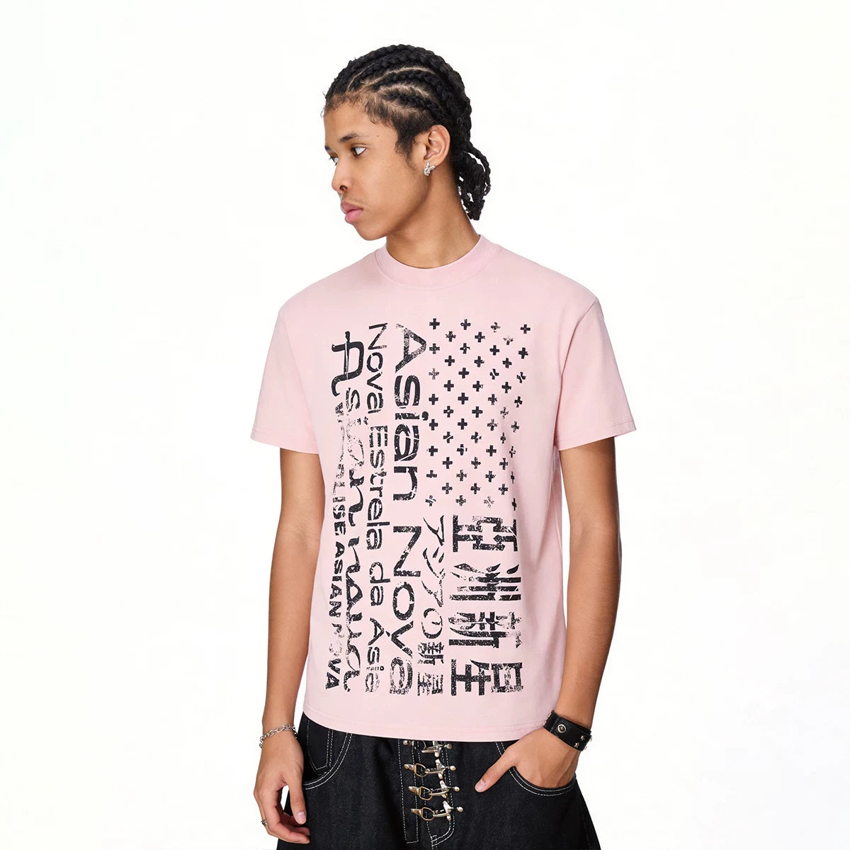 Visual style shoulder boxy style light Asian style short sleeved T-shirt for couples in summer printed short half sleeved T-shirt