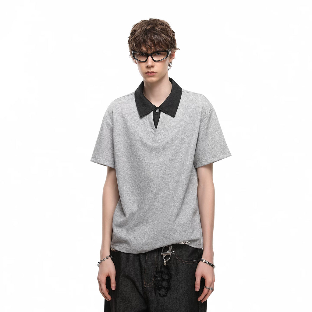 Cleanfit fake two polo collar short sleeved T-shirts for men in summer, stylish and high-end, loose couple half sleeved top